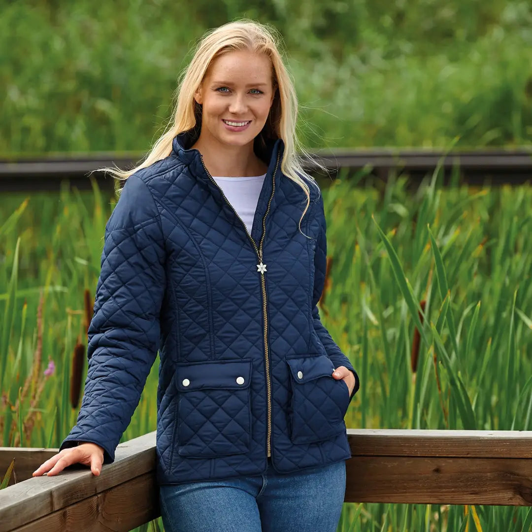 Navy quilted jacket womens Clearance